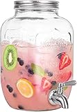Bekith 4 Liter Glas Getränkespender Getränkeautomat Weithals Limonaden-Spender Metalldeckel Vintage Mason Jar mit E