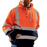 Herren-Pullover, Sweatshirt, hohe Sichtbarkeit, wasserdicht, Straßen-Arbeitshemden, langärmelig, mit Kapuze, Taschen, Bluse, Oberteil, Übergröße, Orange, XXXXL