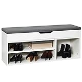 Meerveil Schuhbank aus E1 Holzspanplatte, Aufklappbare Schuhschrank mit Sitzkissen, Flur Schuhregal 104 x 45 x 30 cm (Weiß)