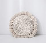 GSDJU Esszimmerstuhlkissen, Sitzkissen, Stuhlkissen, Sitzerhöhung, süßes Sonnenblumen-Wurfkissen, Quaste, Pompon, gestrickt, rund, beige, Heimdekoration, Sofakissen, Handauflage, Sitzkissen, 40