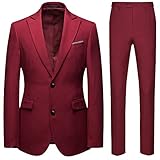 Linnhorr Männer Hochzeit Anzüge Casual Business Zwei Knopf Slim Fit Hochzeit Bräutigam Tuxedo Männeranzüge Red L