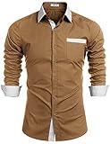 Tinkwell Hemd Herren Langarm Freizeithemden Regular fit Business Musterärmel Bügelleicht Baumwollmischung（Brown,L）