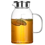 1,8-Liter-Wasserkrug aus Glas mit Deckel, großer Eistee-Krug aus Glas mit Griff und Ausguss für heißes/kaltes flüssiges W