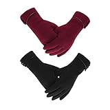 LAMA 2 Paar Damen Winter Handschuhe Touchscreen Handschuhe Warmer Plüsch Handschuh Gefüttert Winddicht Handschuhe Dicke Winterhandschuhe Frauen Damen und Mädchen Schwarz + R