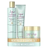 Hair Biology Meno Balance Haarpflege Set: 1x Revitalize & Soothe Shampoo 250 ml + 1x Pflegespülung 160 ml + 1x Haarmaske 160 ml, Mit Vitamin B3 Und Weißem Tee, Haarausfall Wechselj