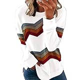 Damen Sweatshirt Irregulär Streifen Rundhals Lange Ärmel Mantel Pulli Bluse Top Pullover Oberteile Shirt Tunika Lässige Strickpullover Loose Sw
