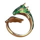 Taitan Goldener Topas Drachen-Ring, Glücks-Finger, verstellbar, offener Ring, Tierschmuck für Frauen und M