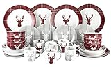 Kombiservice HIGHLAND STAG / Tafelgeschirr 30-teilig für 6 Personen / traditionelles Schotten-Karo trifft cooles Hirsch-Dekor / Porzellan runde Form, Red Tartan / Waterside England by Retsch Arzberg