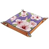 Männer Frauen Schmuck Schlüsselfach,Ordentlich Tablett,Hand gezeichnete Blume rosa lila Hintergrund,Taschenleerer Leder,Elegantes Geschenk