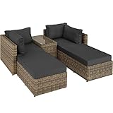 TecTake 800694 Aluminium Polyrattan Multifunktions Luxus Loungegruppe Gartensofa mit Tisch, für Garten oder Terrasse, vielseitig kombinierbar, inkl. Polster - Diverse Farben (Natur | Nr. 403168)