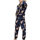 Flanell Weihnachtspyjama Herren Weihnachten Overall Jumpsuit, One Piece Anzug Fleece Onesie Schlafoveralls Herren Flauschig Einteiler Schlafanzug Herren und Teenager Jungen, Geschenke für M