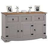 CARO-Möbel Sideboard Ramon im Mexiko Stil Kommode Kiefer massiv grau lasiert mit 3 Schubladen und 3 Tü