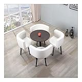 AJMINI Tisch Stuhl 5-teilig Modern Vintage Verhandeln Start Kombination Einfacher Empfang Freizeit Leder Kaffee Sofa Sitz Büro Lounge (Color : White)