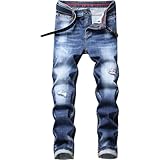 Capabes Herren Klassische Zerrissene Jeans Slim Straight Bequeme und vielseitige Stretch Freizeit Sport Four Seasons Denim Hosen 32