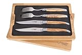 Laguiole en Aubrac 2er-Besteck Set Olivenholz mit matten Klingen, Original aus Frankreich, in schöner Aufbewahrungsbox aus H