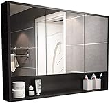 Massivholz Badezimmer Eitelkeit Spiegelkabinett Wandmontiert Modern minimalistische Toilette Anti-Nebel Große Größe Spiegelkasten, Länge 98 cm * Tiefe 12 cm * Höhe 70 cm ( Color : Black )