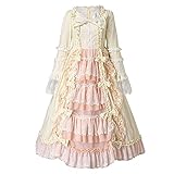 Mittelalterliche Kleid Damen Vintage Gothic Kleidung Damen Lange Ärmel Rundhals A-Line Kleider Karneval Fasching Kostüm Bodenlanges Rockabilly Kleid Mittelalter Kostüm Steampunk Kleid Abendk