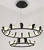 Zgjine. Nordic Minimalism Metall Vogel Led luminaria Kronleuchter Luster Led Hang Beleuchtung Acryl Kronleuchter Beleuchtung Lampe Gemalt Suspend (Lampshade Color : Round 12 and 6 light)