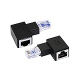 RIIEYOCA linke Ecke Ethernet Adapter, 90 Grad RJ45 Stecker-zu-Buchse Verlängerung Cat6 LAN Netzwerkanschluss für Computer, Laptops, Router, 2 Stück (L)