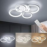 WAYRANK LED Deckenleuchte Dimmbar, 48W 4000LM Modern Lampen mit Fernbedienung, 4 Ring Deckenlampe für Schlafzimmer Wohnzimme （3000K-6500K）