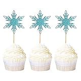 Unimall 24 Stück Schneeflocke Cupcake Topper Glitter Winter Frozen Kuchen Topper für Geburtstag Party Weihnachten Hochzeit Party Kuchen Dekorationen Party Supp