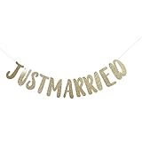 Zerodis Just Married Banner Girlande Dekorationen für Valentinstag Hochzeit Party Hängende Dekoration Foto Prop(Gold)