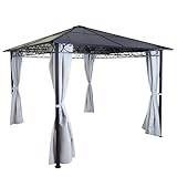 Mendler Hardtop Pergola HWC-C77, Garten Pavillon, Kunststoff-Dach Seitenwand Alu hellgrau 3x3