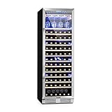 Klarstein Vinovilla - Weinkühlschrank, Getränkekühlschrank, Touch-Bediensektion, LED-Innenbeleuchtung, 2 Kühlzonen, Volumen: 425 Liter, 13 Holzeinschübe, schw