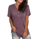 Sommer Damen T-Shirt Kurzarm Casual V-Ausschnitt Lose Shirt Baumwolle Bluse Tops Damen T-Shirt Lässig Einfarbig Basic Tops Schlichte Einfachheit T-ShirtsKurzarm All-Match B