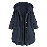 Winterjacke Damen Lang Warm Gefüttert Plüschjacke Mit Kapuze Frauen Casual Einfarbig Winterdicke Herbst Und Winter Mantel Mit Knöpfen Fleece Jacken Leichte Outdoorjacke Cardigan Sportob