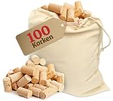 100 Korken mit Baumwollbeutel - Bastelkorken - Flaschenkorken Weinkorken zum Dekorieren, Herbst Basteln - Natur Flaschenkorken, Bastelzubehör für Kinder, Erwachsene Hobby Bedarf 24 mm x 45 mm Hell NEU