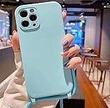 Alihtte Handykette Handyhülle für iPhone 13 Pro Max mit Kordel zum Umhängen Necklace Hülle Ultra dünn Silicone Schutzhülle mit Band Schnur mit Case zum umhängen für Apple iPhone 13 Pro Max, Himmelb