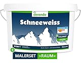 Derendo Wandfarbe weiß mit Premium Malerzubehör zum Streichen von 1-2 Räumen, Innenfarbe mit hoher Deckkraft, 10l,