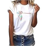 Damen Kurzarm T-Shirt Weiss Vintage mit Aufdruck Traumfänger Tshirt Flowers Pullover O-Ausschnitt Sport Tshirt Sommershirts Basic Shirt Bluse Teenager Mädchen Sportshirt Modal R