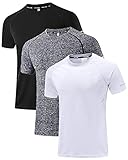 Holure Herren 3er Pack Sports Atmungsaktiv Schnelltrocknend Kurzarm T-Shirts Schwarz/Kohlengrau/Weiß L