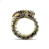 Drachenring für Männer, nordischer Wikinger-Drachenkopfring, Vintage-Drachen-Totem-Amulettring, Hip-Hop-Biker-Ring, Punk-Tier-Drachenschmuck (Gold, 18.9)