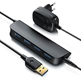 CSL - aktiver USB Hub 3.0 mit Netzteil 4 Port - Super Speed Datenhub kompatibel mit PC Notebook Laptop Apple MacBook MacBook Air Pro Mini iMac MacPro Tablet PS4 UVM. - Verteiler aktiv inkl. N