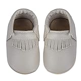 Baby Lauflernschuhe Jungen Mädchen Weicher Leder Krabbelschuhe Kleinkind Babyhausschuhe Rutschfesten Wildledersohlen(LS Hellgrau, 18-24 Monate)