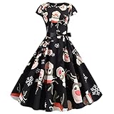 Weihnachtskleid Damen Retro Rundhals Kurzarm Krawatte Hepburn Kleid Damen Abendkleider Kleid Damen Elegant Sexy Kleid A-Linie Kleid Damen Casual Elegant Cocktail Business Abendkleider Lang Maxik