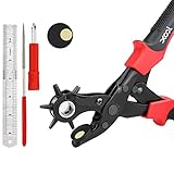 XOOL Leder Lochzange, Heavy Duty Revolver Locher mit 6 verschiedenen Größen für Gürtel, Uhrengürtel, Gürtel, Schuhe, Geldbörsen, Kleidung, Pappe, Papier, Hart-PVC usw