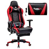 KASORIX Gaming Stuhl Bürostuhl Zocker Gamer Ergonomischer Gaming-Stühle Chefsessel mit Lendenwirbelkissen Massage Einstellbarer Neigungswinkel, 150kg Belastbar (8508 Rot)