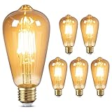 DiCUNO E27 Edison Vintage Glühbirne, LED Lampe Warmweiß 2700K, 6W/600LM, E27 Retro Birne nicht dimmbar, ideale Energiesparlampen für Dekor in Wohnräumen, Restaurants, Hotel, Café, Bar, 6er S