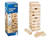 Idena 6060013 - Wackel-Turm, Stapelspiel mit 54 Bausteinen, Geschicklichkeits-Spiel aus Holz, ca. 8 x 8 x 26 cm großer Stapel-Turm, Spiel-Spaß für die ganze F