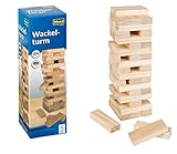 Idena 6060013 - Wackel-Turm, Stapelspiel mit 54 Bausteinen, Geschicklichkeits-Spiel aus Holz, ca. 8 x 8 x 26 cm großer Stapel-Turm, Spiel-Spaß für die ganze F