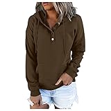 Boshivw Sweatshirt Jacke Damen mit Kapuze Einfarbig Hoodie mit Button Down Herbst Mode Sweatjacke Longpullover Große Größen Hoody Freizeithemd Sportjacke Rollkragen Kapuzenp