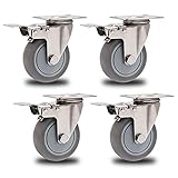DFJU Lenkrollen, Lenkrollen Schwerlast-Gummiräder für Möbel,Trolley-Räder Lenkplattenrolle Universal-Ersatzrolle,Transporträder,304 Edelstahlrollen,4Stk.(Bremse125mm) (Bremse 125mm)
