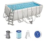 Bestway Power Steel Frame Pool Set viereckig, mit Kartuschenfilterpumpe und Leiter, 412x201x122 cm, g