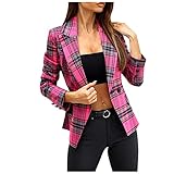 XOXSION Damen Kariert Blazer,Elegant Lässiger Blazer Sakko Zweireiher Bedruckter Anzug Kleine Jacke Formelle Langarmjacke Slim Kurz Mantel Büro Frauen Mädchen Jacke(B Rosa,L)