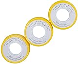 3er SET Teflonband Gewindedichtband auf Rolle PTFE für Metallgewinde DVGW DIN EN 751-3 Feingewinde FRp für Gas und Wasser 12mm x 0.1mm x 12m (60 g/m²)
