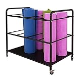 HH- Yogamatten Lagerregal Handy, Mobiltelefon Bodenständer Yogamatten- Halterwagen Mit Feststellrädern, Metall Grosse Kapazität Gymnastikmatten Speicherorganisator (Color : Black)